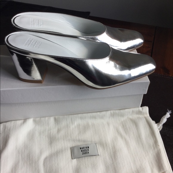 Maryam Nasser zadeh Silver metallic Mules SZ 9 /12 - Picture 2 of 6